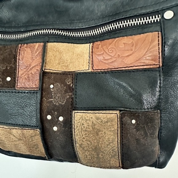 Fossil Shoulder Bag Black Patchwork Leather Boho Y2K 2000 Adjustable Strap Purse - Picture 7 of 12